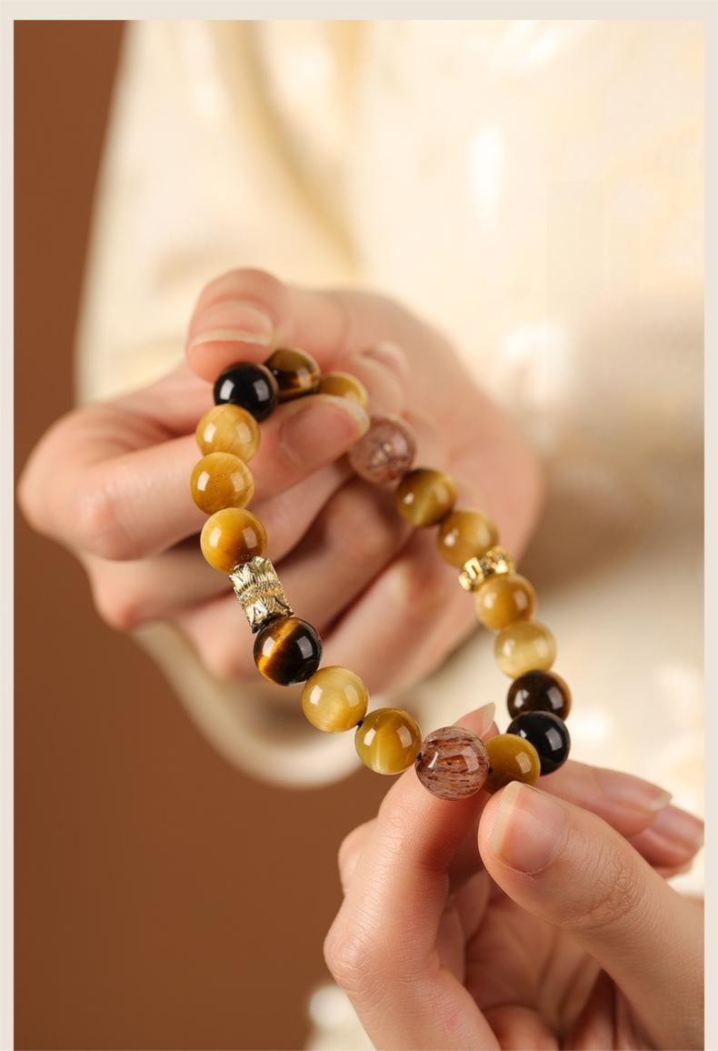 [Fortune Star Gathering] crystal bracelet, golden tiger eye tiger eye super seven, unisex, daily wear gift, natural stone gold accents, wealth prosperity good luck symbol