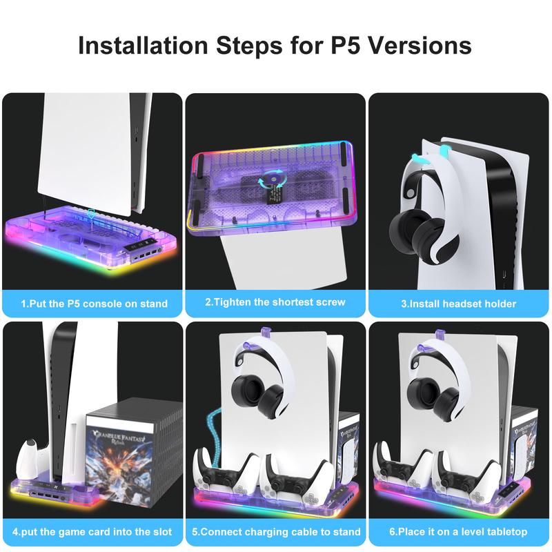 YLW GAMINJA Charging Station Stand For PS5 Slim Game Controller Cooling Fan With RGB Light For Play station5 Gaming Accessories YLW GAMINJA Charging Station Stand For PS5 Slim Game Controller Cooling Fan With RGB Light For Play station5 Gaming Accessories