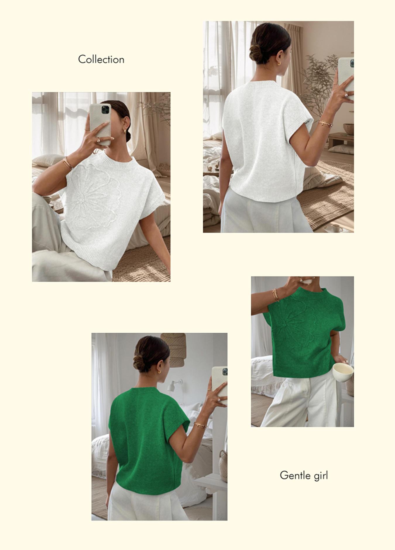 Women's Plain Flower Jacquard Semi-sheer Cable Knit Top, Casual Sleeveless V Neck Knitwear for Daily Wear, Ladies Clothes for All Seasons