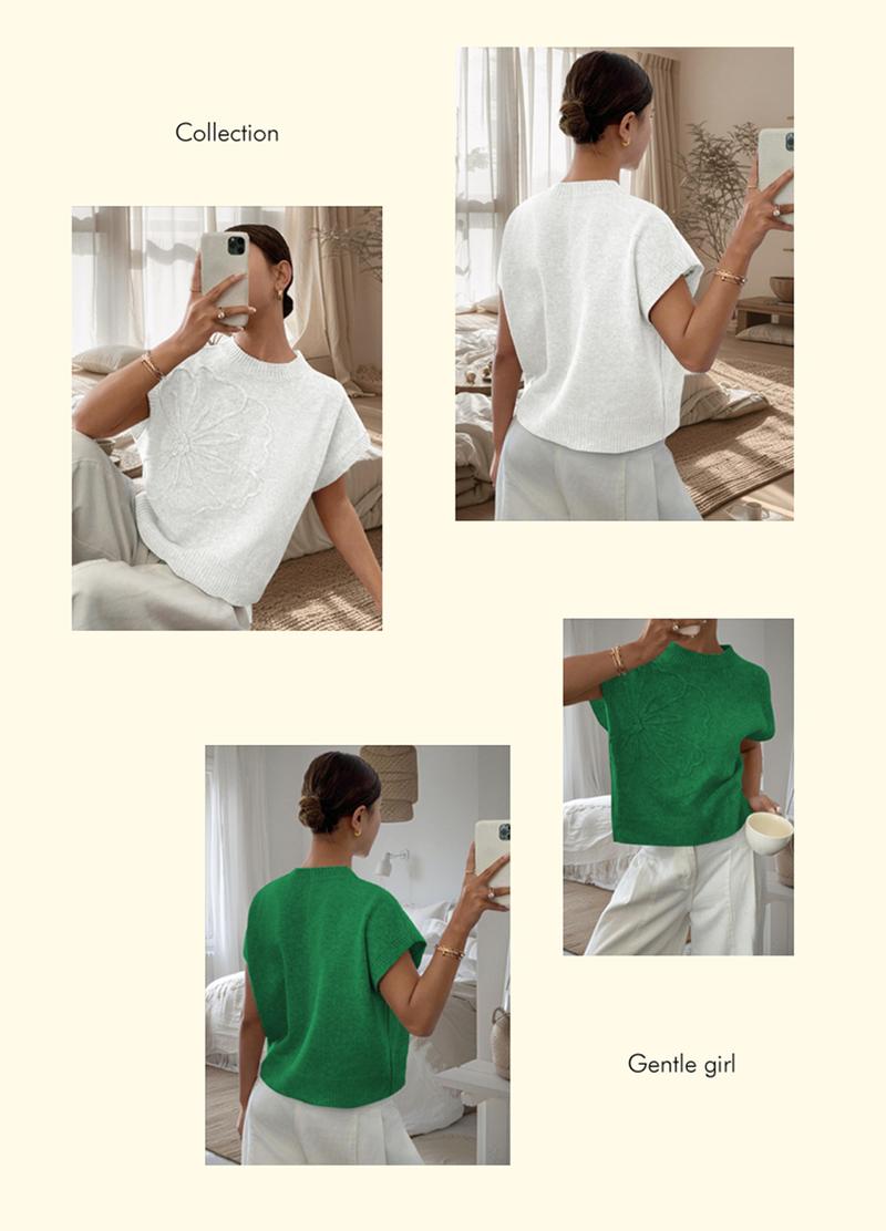 Women's Plain Flower Jacquard Semi-sheer Cable Knit Top, Casual Sleeveless V Neck Knitwear for Daily Wear, Ladies Clothes for All Seasons