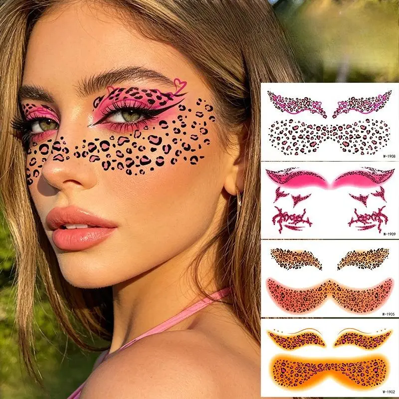 Leopard print, eye makeup, face sticker, tattoo sticker, waterproof and long-lasting, party Halloween disposable makeup sticker.