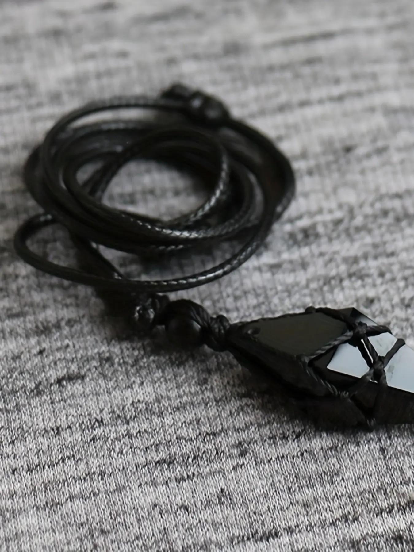 Bohemian Natural Obsidian Pendant Necklace, Unisex Adjustable Length, Handmade Jewelry, Exquisite Gift for All Occasions
