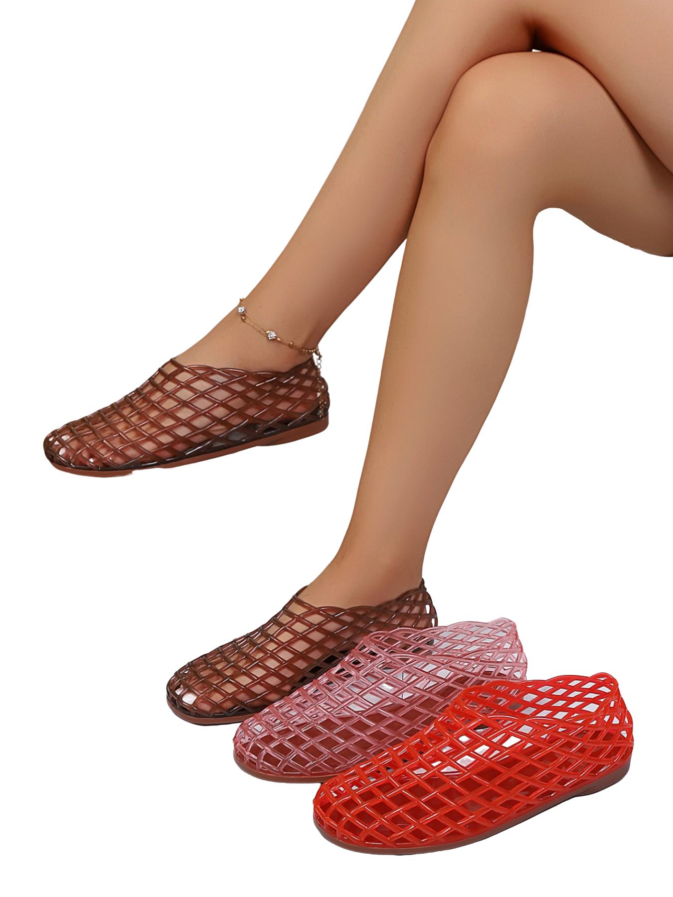 Women's Transparent Hollow Out Jelly Sandals, Elegant Comfortable Ballet Flats, Round Toe, Ideal for Beach and Outdoor Summer Shoes