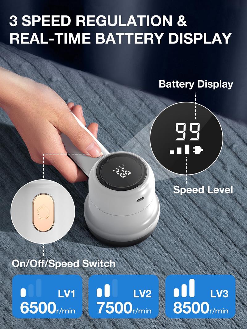 Rechargeable Fabric Shaver Electric Lint Remover with LED Display & Large Capacity Container 3-Settings Control Shaver Easy-to-Grip Handle High-End Color Matching ,Efficient Sweater and Lint Shaver for Clothes