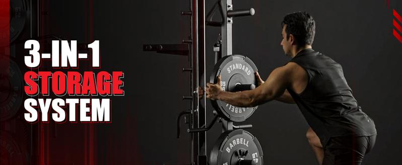 Smith Machine, Power Cage with Functional Trainer and Vertical Leg Press Attachment, All-in-one Power Rack Squat Rack for Home Gym Lat Pulldown System Strength Training Equipment Push Up Stand