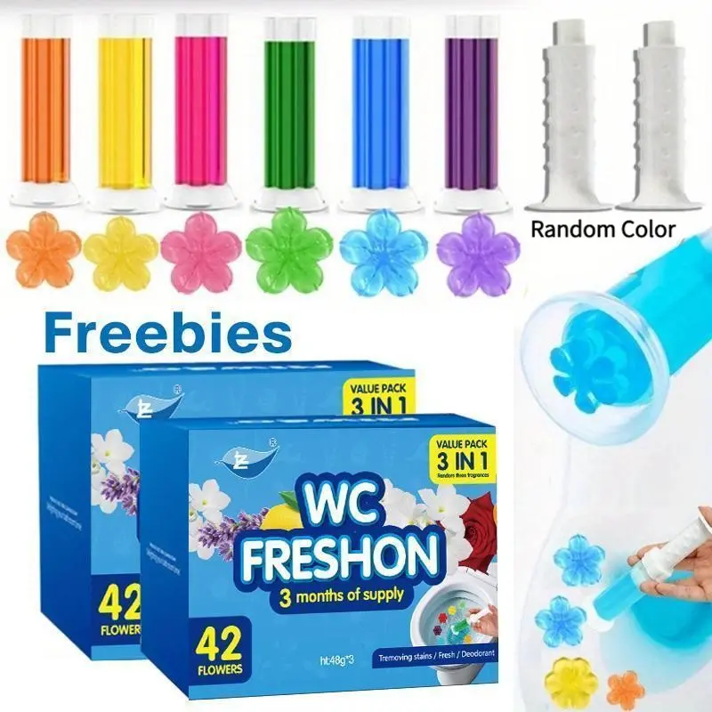 3+1 Toilet Freshener Set, Scented Bathroom Deodorizer, Toilet Cleaner & Air Freshener, Long-Lasting Fragrance, Fragrance Household, Easy-To-Use, Flower, Toilet Cleaning Gel, Home Cleaning Supply, Home Cleaning Products