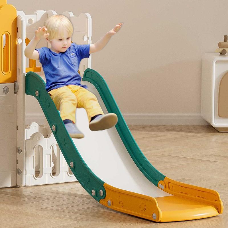 SUNNYGLADE 7 in 1   Multifunction  Toddler Slide, Kids Climber Slide with Storage Space and Non-Slip Steps, Toddler Playset with Basketball Hoopa and Telescope,   Colorful  Indoor Outdoor Playground for Toddler