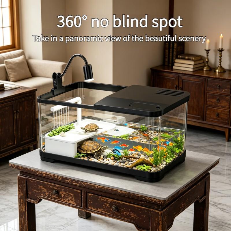 Eco Turtle Tank with Sun Deck, Home Use No Water Change, Villa Landscape Tank, Brazilian Turtle Grass Turtle Special Feeding Box, Aquatic Terrestrial Turtle Tank Fish Tank Combo, Terrarium