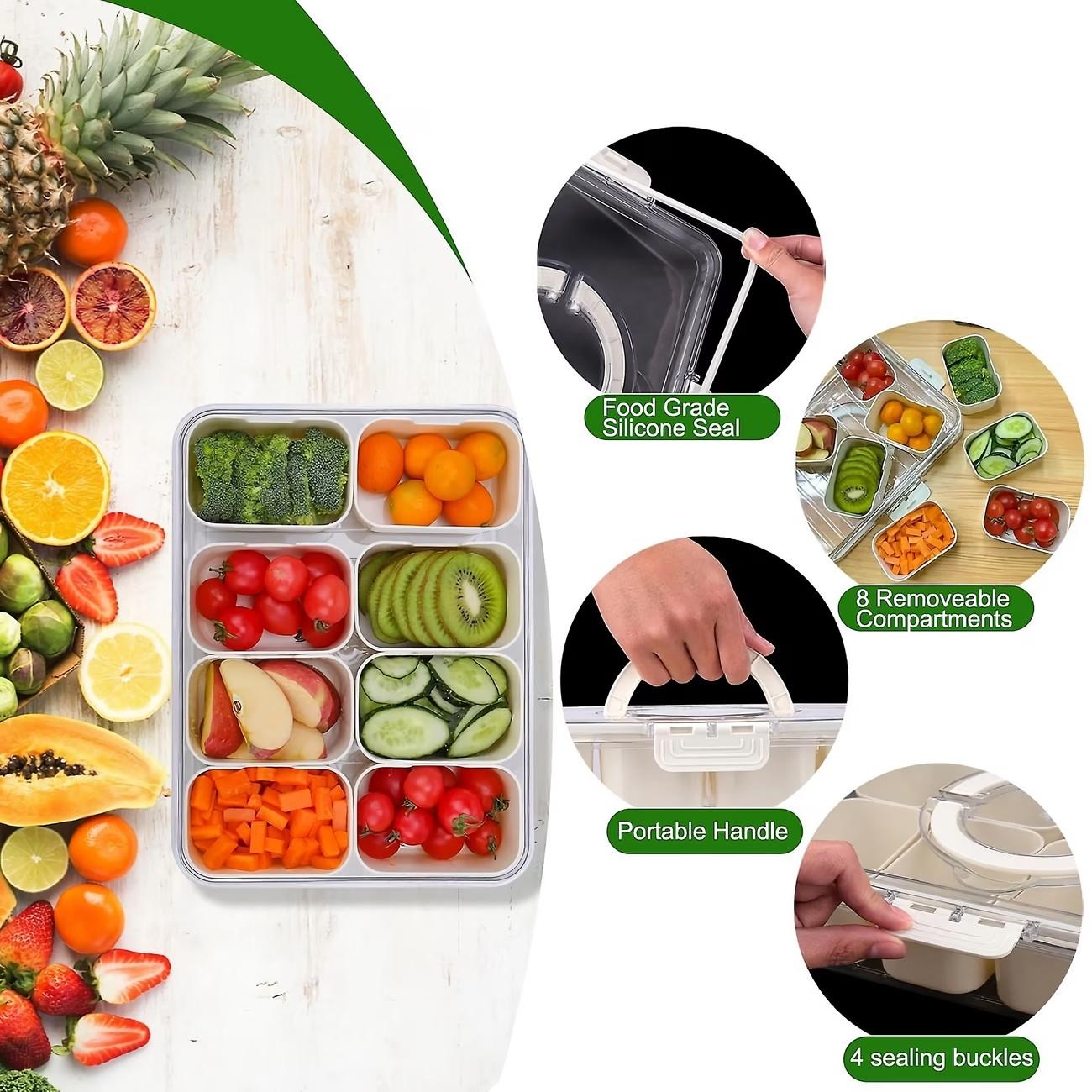4/8 Compartment Transparent Snack Box with Lid & Handle, Plastic Kitchen Sealed Container, Portable Food Organizer for Lunch, Travel, Camping, Plastic Food Containers, Food Storage, Clear Container
