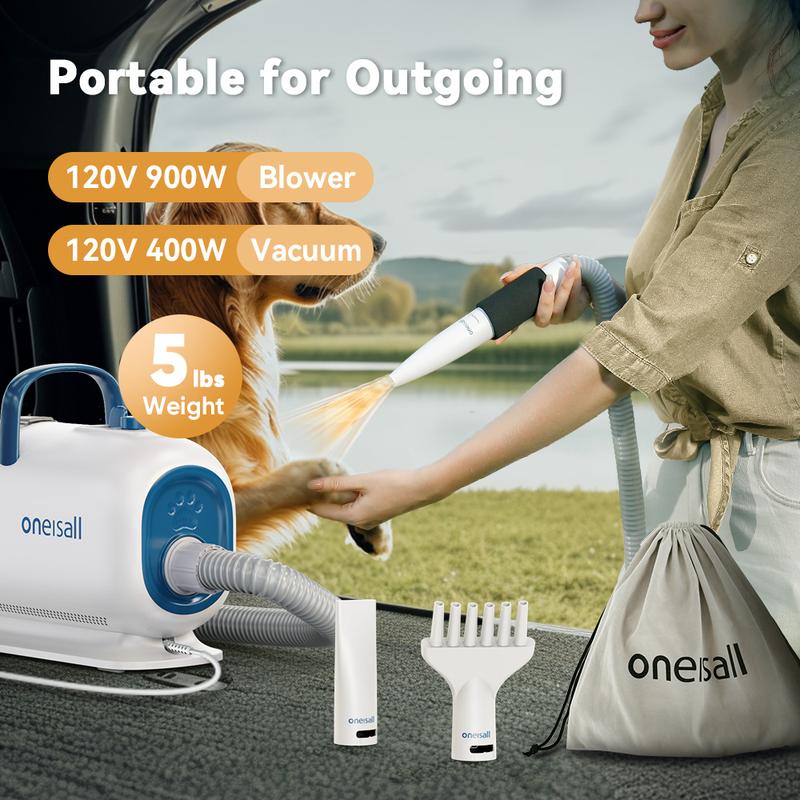 Oneisall  Smart Pet Grooming Vacuum Blow Dryer and Clippers, Dog Grooming Kit for Shedding Drying Trimming Pet's Hair, 7 Levels of Blow Temperature, Adjustable Air Flow petgeekdispenser