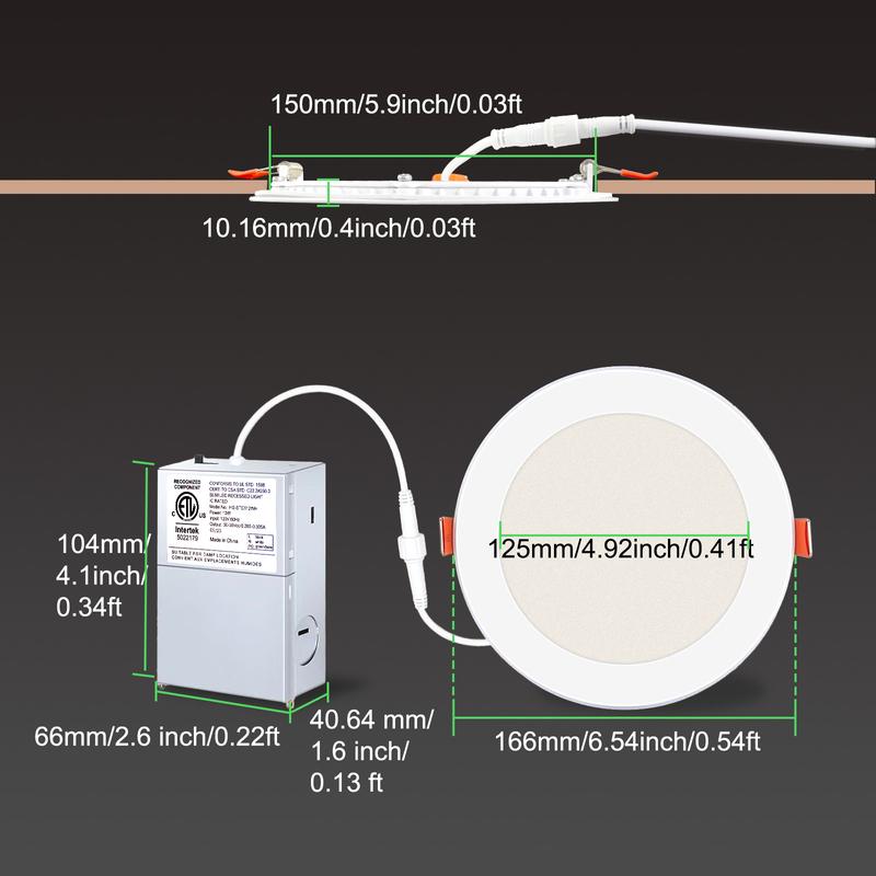 DAYBETTER 6 inch LED Recessed Lighting 5CCT 12W 1050LM Ultra-Thin Ceiling Light with Junction Box Selectable Dimmable Can Light for Kitchen Living Room Bedroom Bathroom