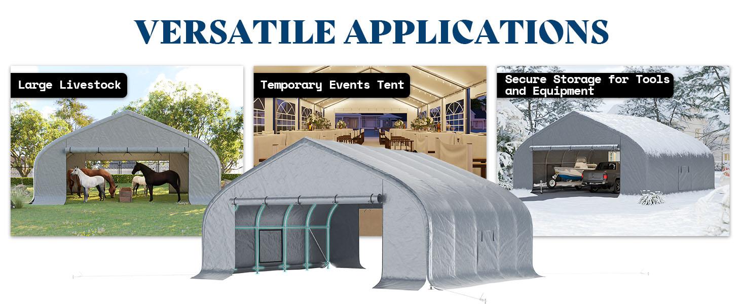 VanAcc 22.5 x 20 FT Heavy Duty Anti-Snow Carport with Spacious Galvanized Frame, Roll-Up Doors & Mesh Windows, Outdoor Canopy with Reinforced Ground Bars, for 2 Cars Side by Side, Silver Gray