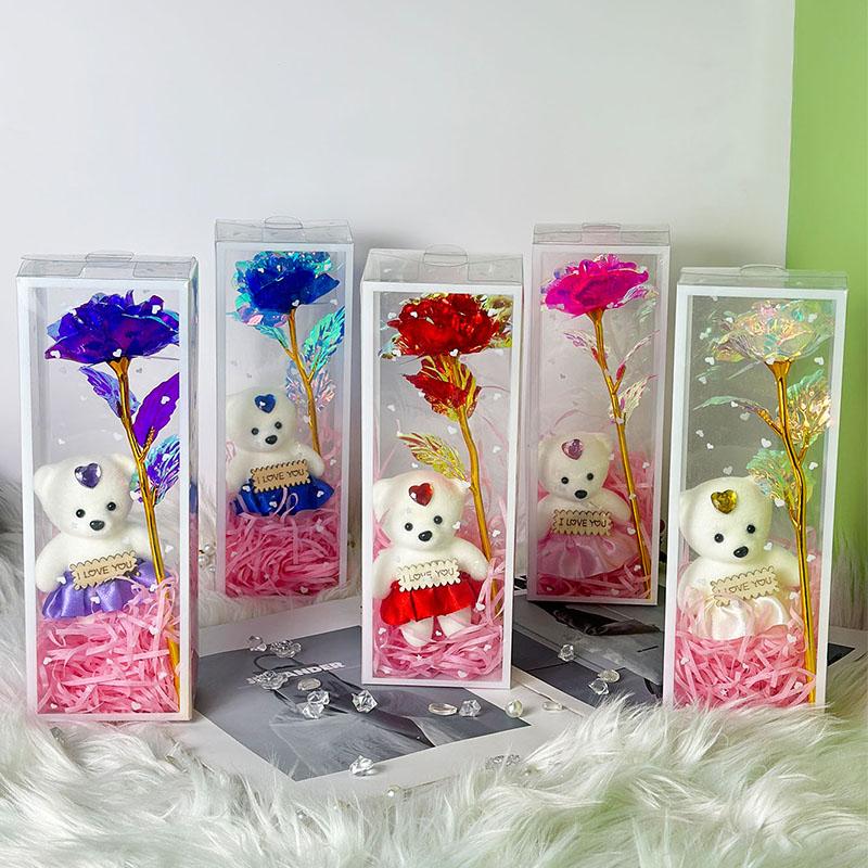 Artificial Flower with Gift Box, 1 Count Cute Bear-Design Flower, Decorative Flower for Home, Party, Wedding and Anniversary