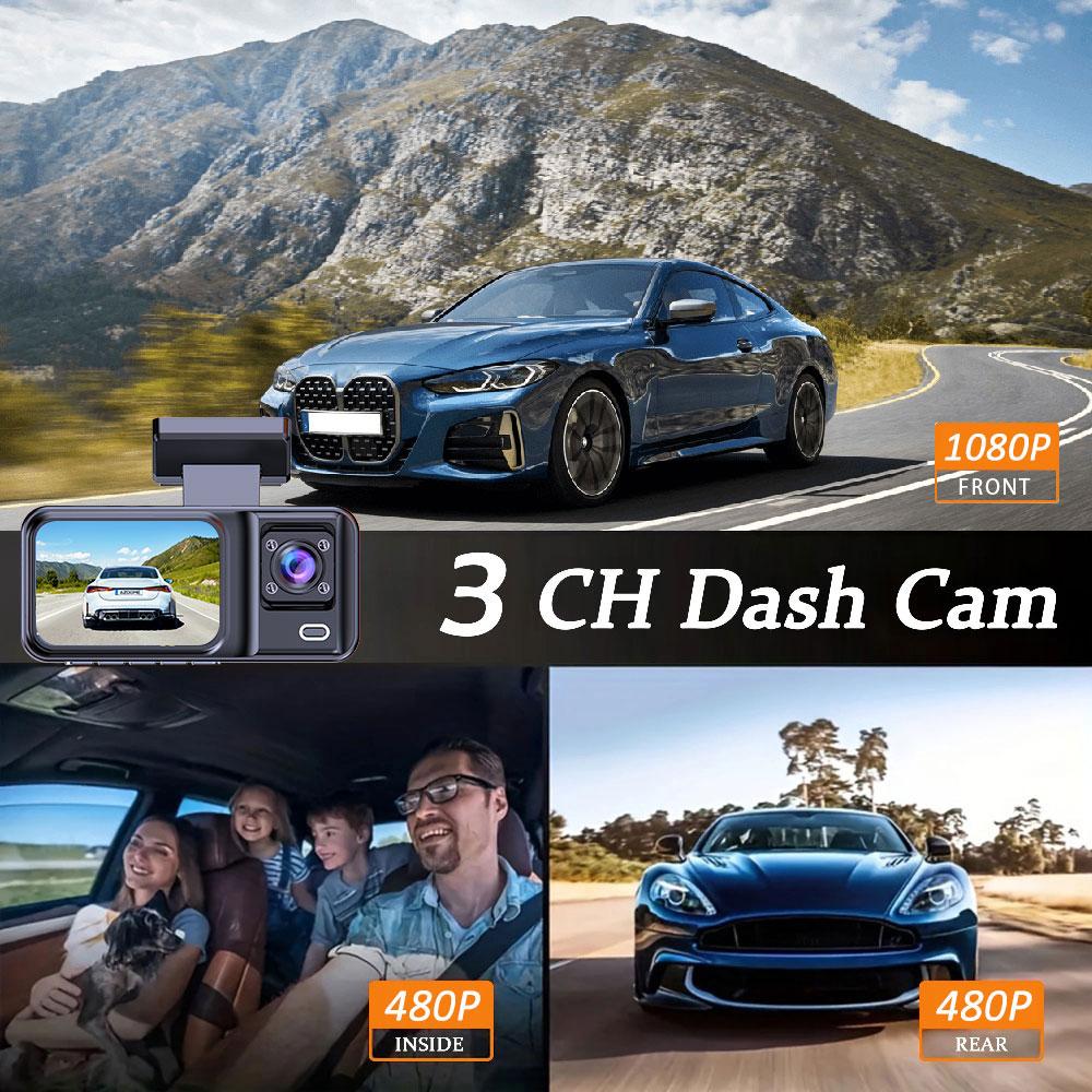 Infrared Night Vision Car Dvr (2/3 Channels) with Rear Camera, HD Loop Recording, Vehicle Backup Monitoring System, Safety Driving, Car Dash Cam