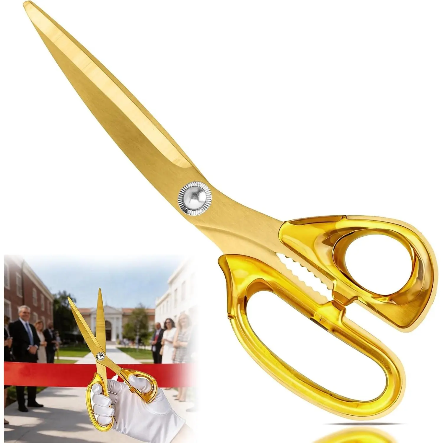 Ribbon Cutting Scissors, 10.2" Gold Scissors | With large scissors and white gloves, for grand openings and business events