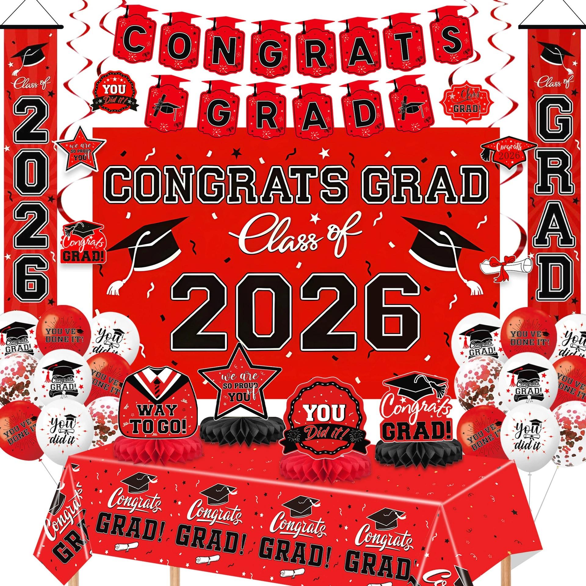 2026 Graduation Decoration Set, Theme, Banner, Background Board, Balloons, Ribbons, Party Supplies for High School & University Graduations
