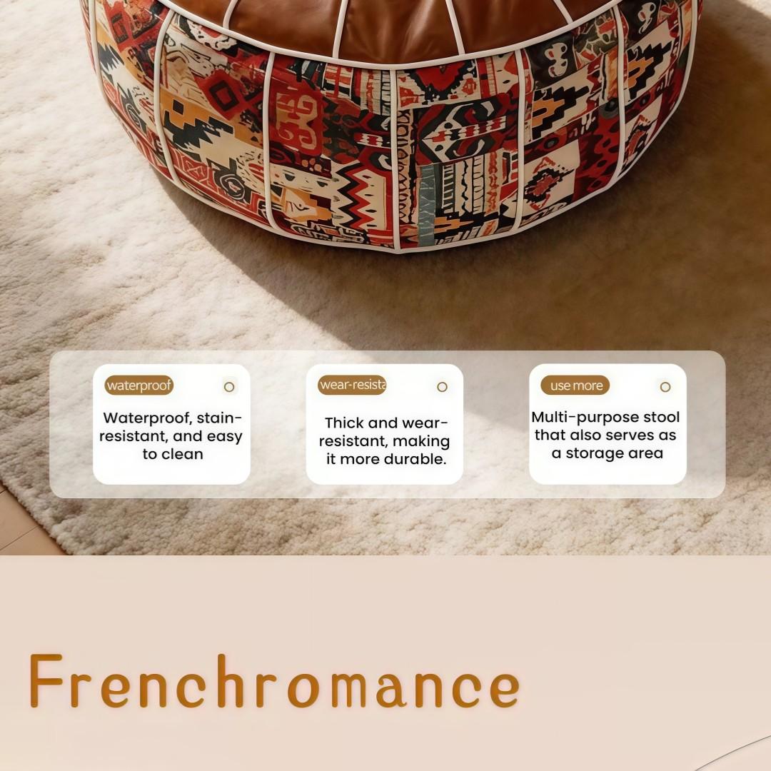Multifunctional Storage Ottoman Pouf Cover, Faux Leather Ottoman Foot Rest with Hidden Storage, Boho Round Footstool Poufs, Fillable Pouf Ottoman for Blankets Clothes Pillows, Bohemian Pouf Ottoman