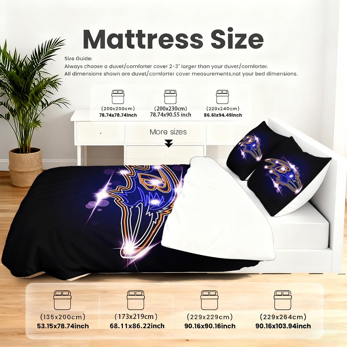 3Pcs,Baltimore Ravens  three-piece bedding set, soft, comfortable and skin-friendly, universal in all seasons, bedding set, no pillow core, no quilt core, suitable for bedrooms, guest rooms - (1 quilt cover + 2 pillowcases)