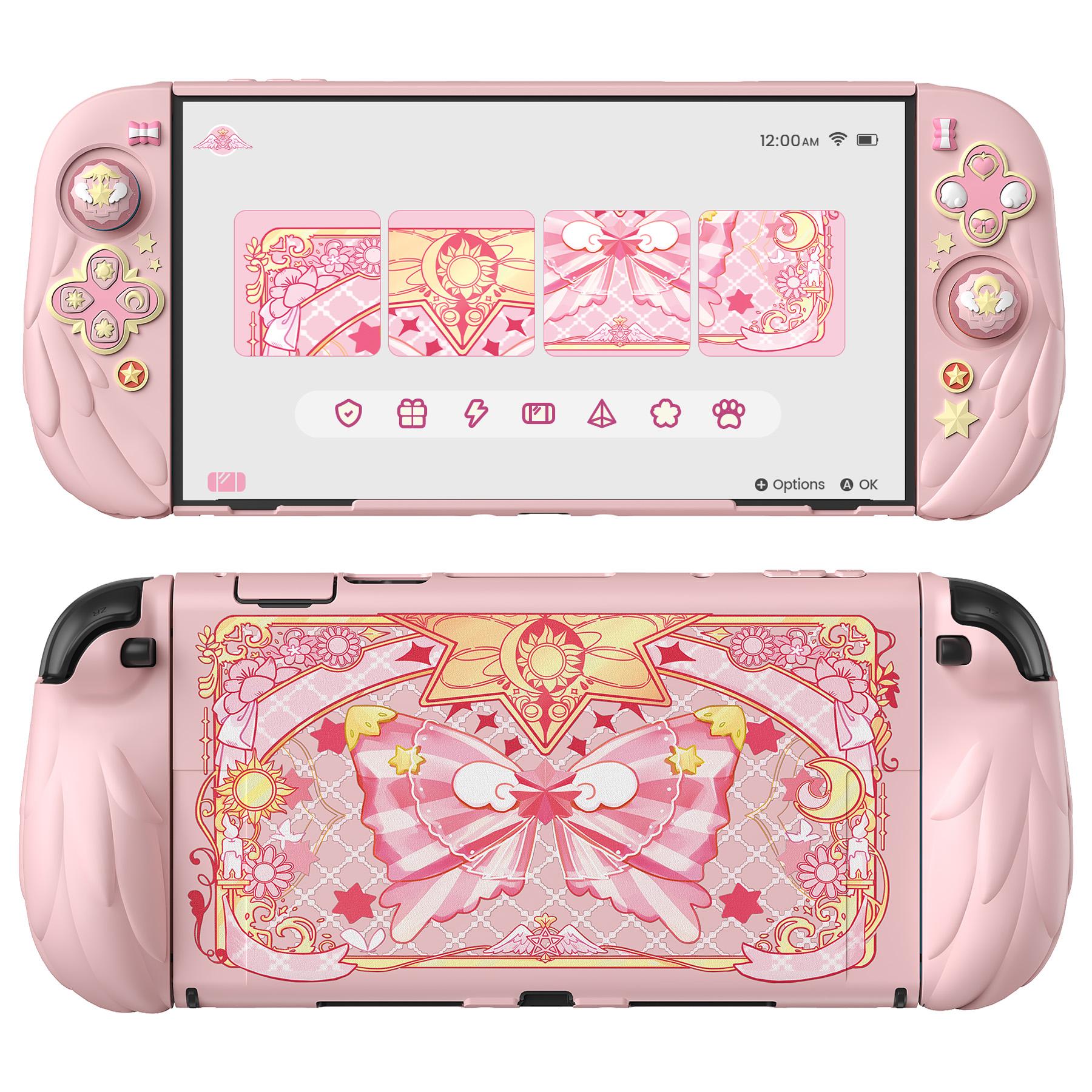 PlayVital [for Nintendo Switch 2 (2025 Version)] Protective Silicone Grip Case  - Joycon Covers + Dockable Protection + Extra Adjustable Stand & Thumb Grips- Cherry Blossoms Kitten & Good Night Bear & Magic Wings, Not compatible with the original Switch 1