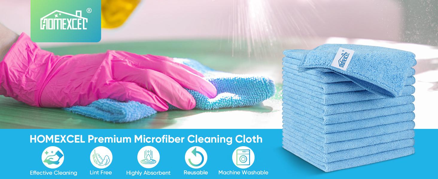 Blue Microfiber Cleaning Cloth, 12 Pack Premium Microfiber Towels for Cars, Lint Free, Scratch-Free, Highly Absorbent, Reusable Cleaning Rags for Car, Household, Kitchen, Window,11.5"X11.5"
