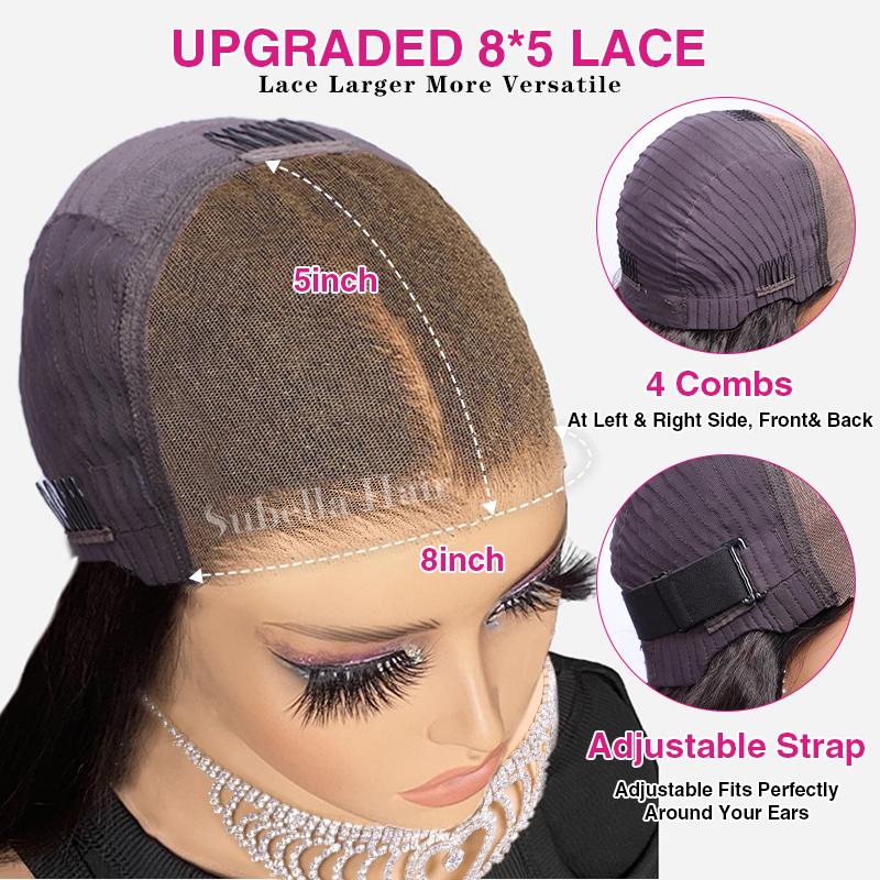 Subella Hair Glueless Straight Wigs Human Hair Pre Plucked Pre Cut HD Lace Closure Ready to Go Wigs 220% Density Natural Color