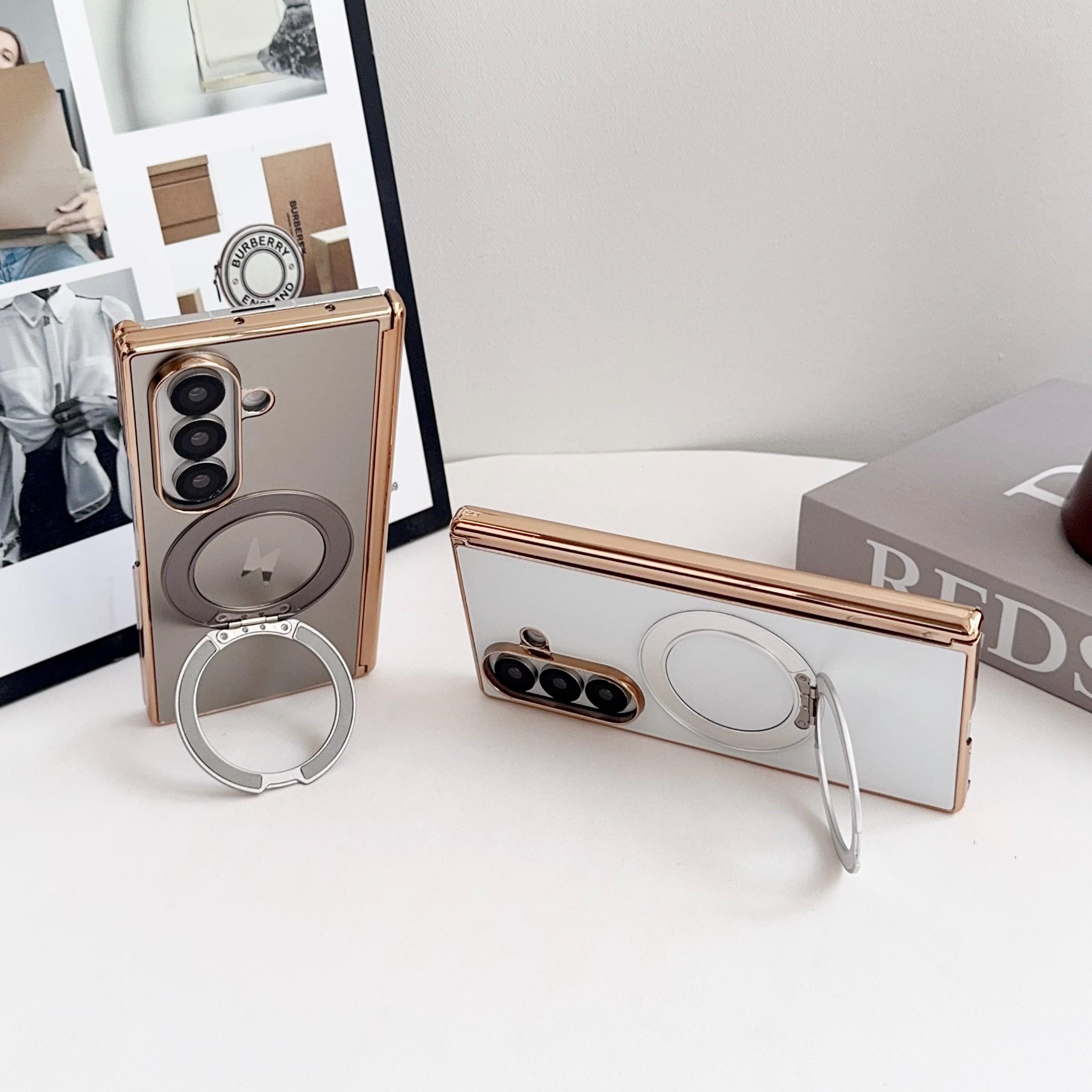 High-End Ag Frosted Electroplated Dual Axis Phone Case for Samsung Galaxy Z Fold7/6/5/4, 360° Rotating Stand, Wireless Charging Support