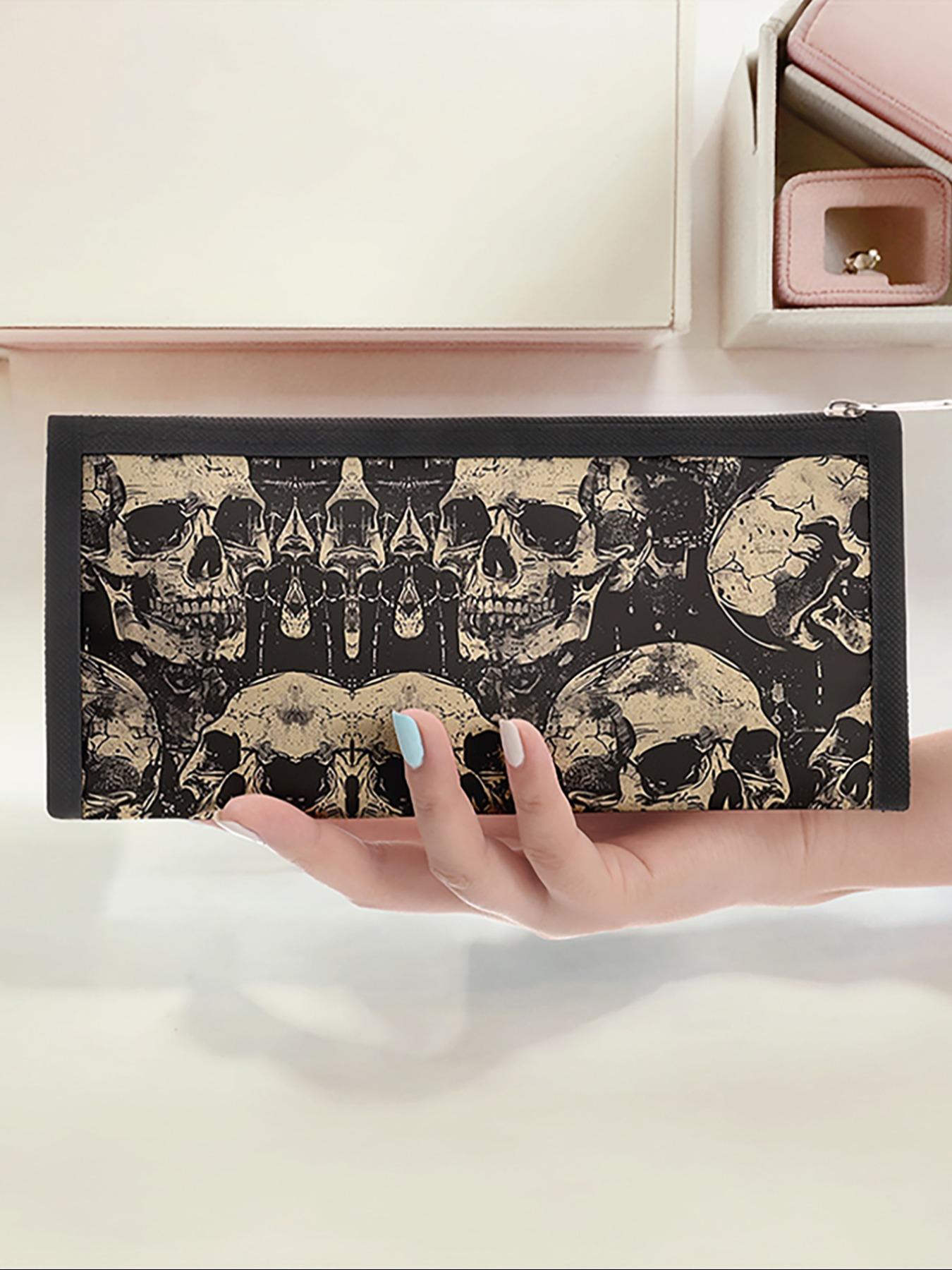 Skull Pattern Triangle Pencil Case, Portable Multi-Functional Stationery Storage Bag, Zipper Design, Unisex, All Seasons, Art Supplies