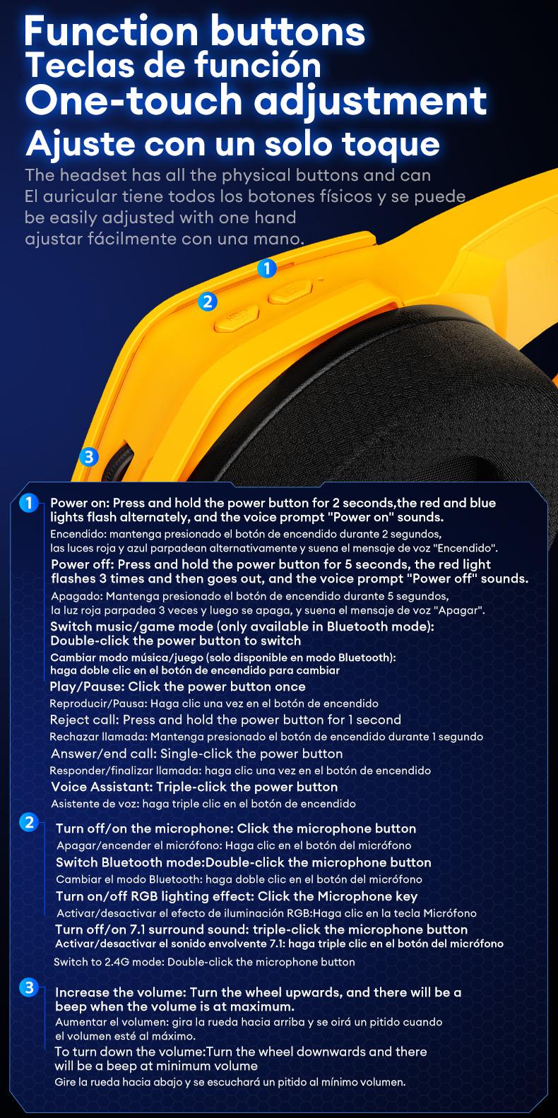 Transformers TF-G10 Wireless Gaming Headsets 2.4G+Bluetooth Compatible Headphones, High-Fidelity Surround 7.1 Audio Earphones with Noise Canceling Mic, Low Latency Gaming & Music Dual Mode