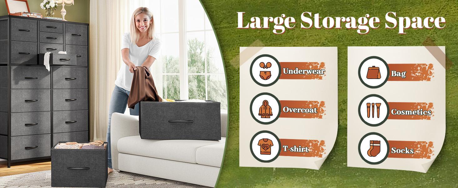 Raybee Furniture Tall Dresser for Bedroom,16 Drawer Dressers & Chests of Drawers, Fabric Bedroom Dresser with Wood Top, Metal Frame,Storage Drawer for Closet Entryway Raybee Furniture Tall Dresser for Bedroom,16 Drawer Dressers & Chests of Drawers, Fabric Bedroom Dresser with Wood Top, Metal Frame,Storage Drawer for Closet Entryway