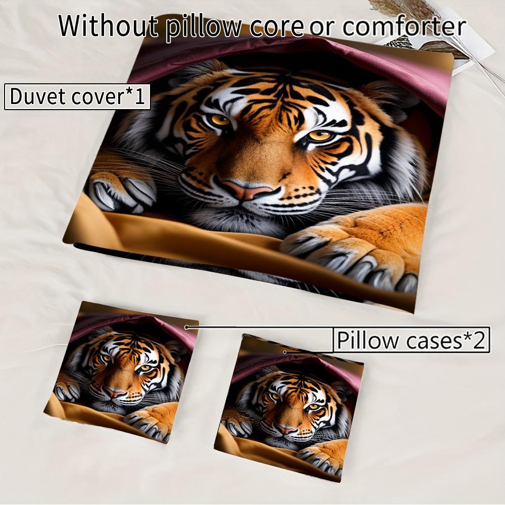 Bedding 3-piece set - 3PCS,orange and purple patterned tiger lying down comforter set (1 comforter cover + 2 pillowcases, filling not included). soft and comfortable, suitable for family bedrooms.