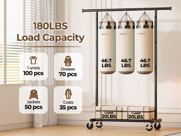 Rolling Clothes Rack with Storage Baskets & Wheels | Mobile Space Saving Garment Organizer | Freestanding