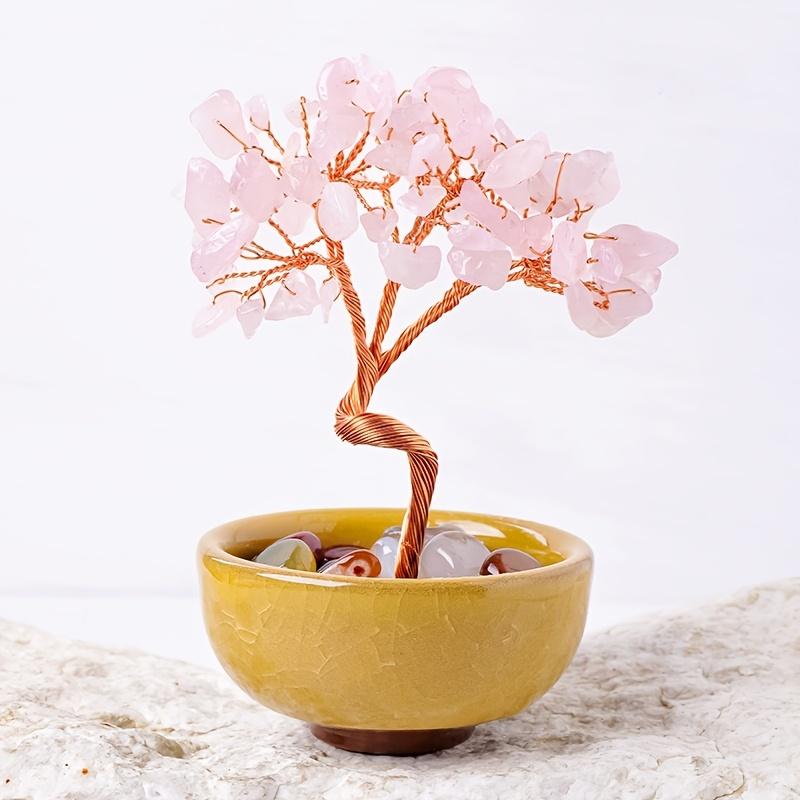 1 Piece Natural Crystal Pebble Treasure Pot Tea Cup Base Crystal Tree Citrine Money Tree Home Ornament Craft Artificial Wealth Tree