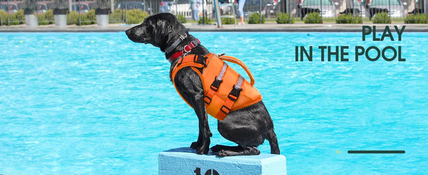 Kuoser Dog Life Jacket, High Flotation Dog Life Vest for Swimming Boating, Adjustable Ripstop Dog Lifesaver for Small Medium and Large Dogs, Reflective Safety Pet Life Preserver with Rescue Handle