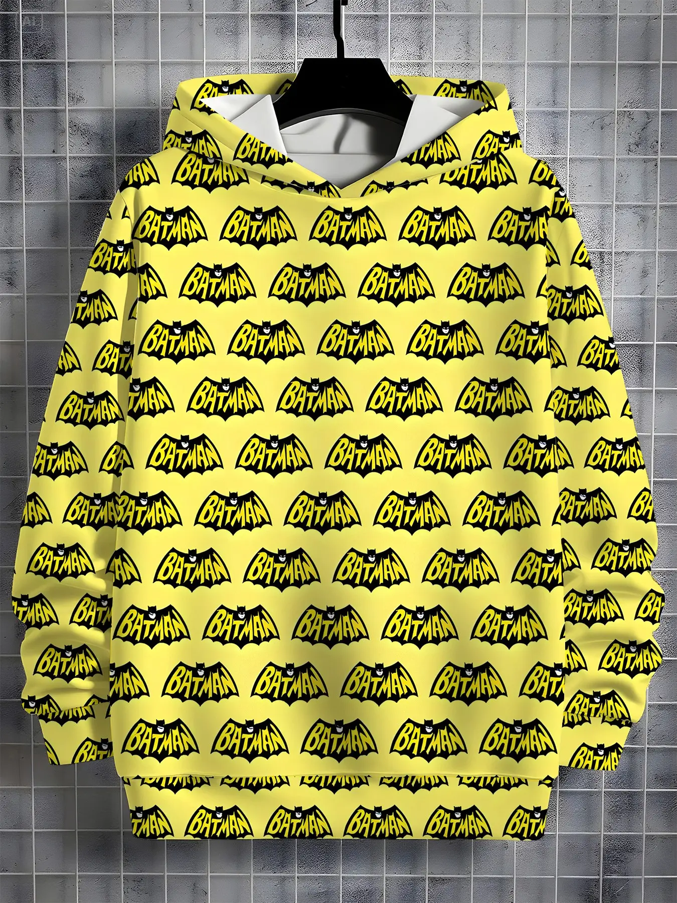 Official Warner Bros. Boys' Batman Hoodie, Dc Comics Full Print Bat Logo, Casual Loose-Fit Sweatshirt, Back-To-School Essential