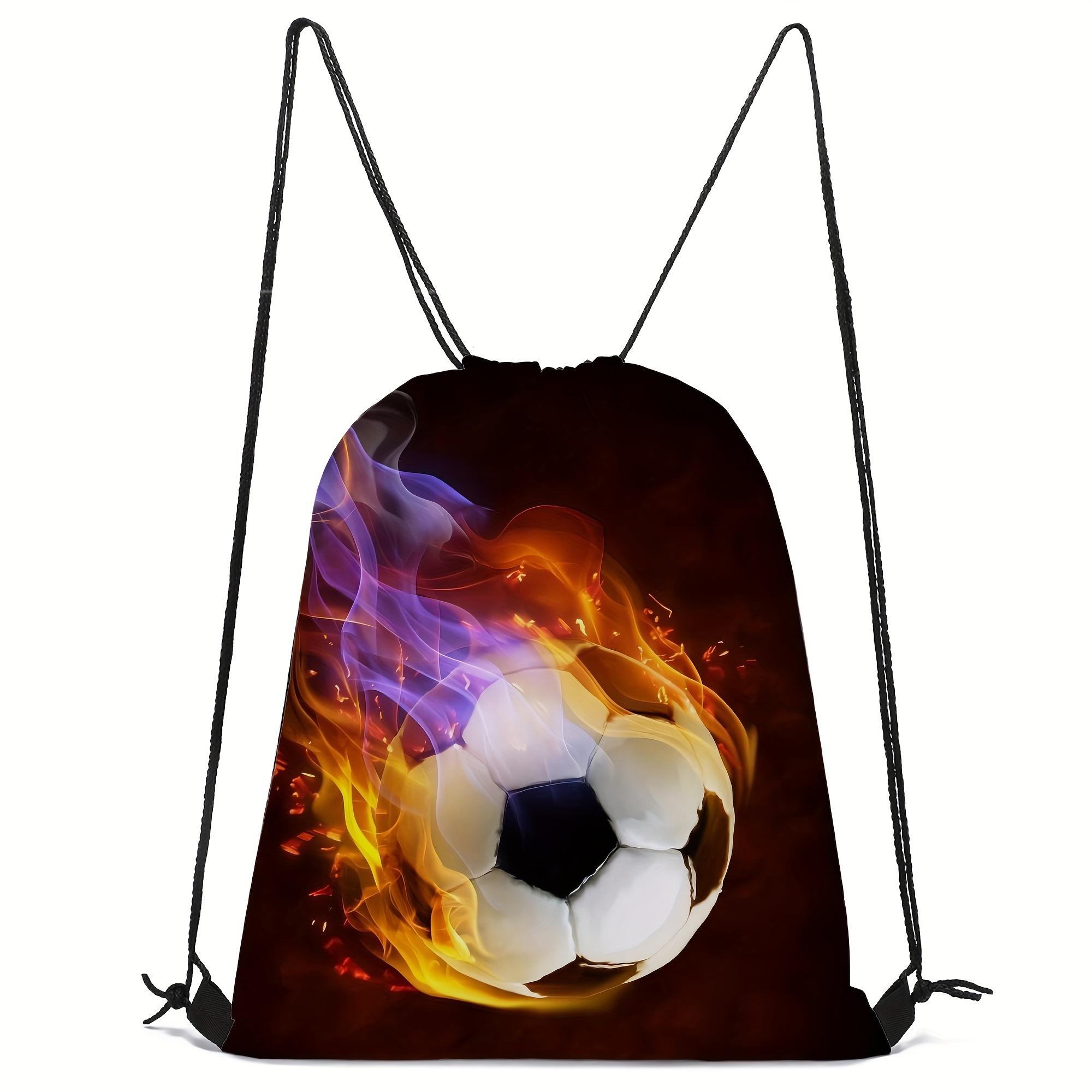 Football sports printed casual printed colorful drawstring backpack, travel and vacation unisex sports fitness training large capacity storage bag