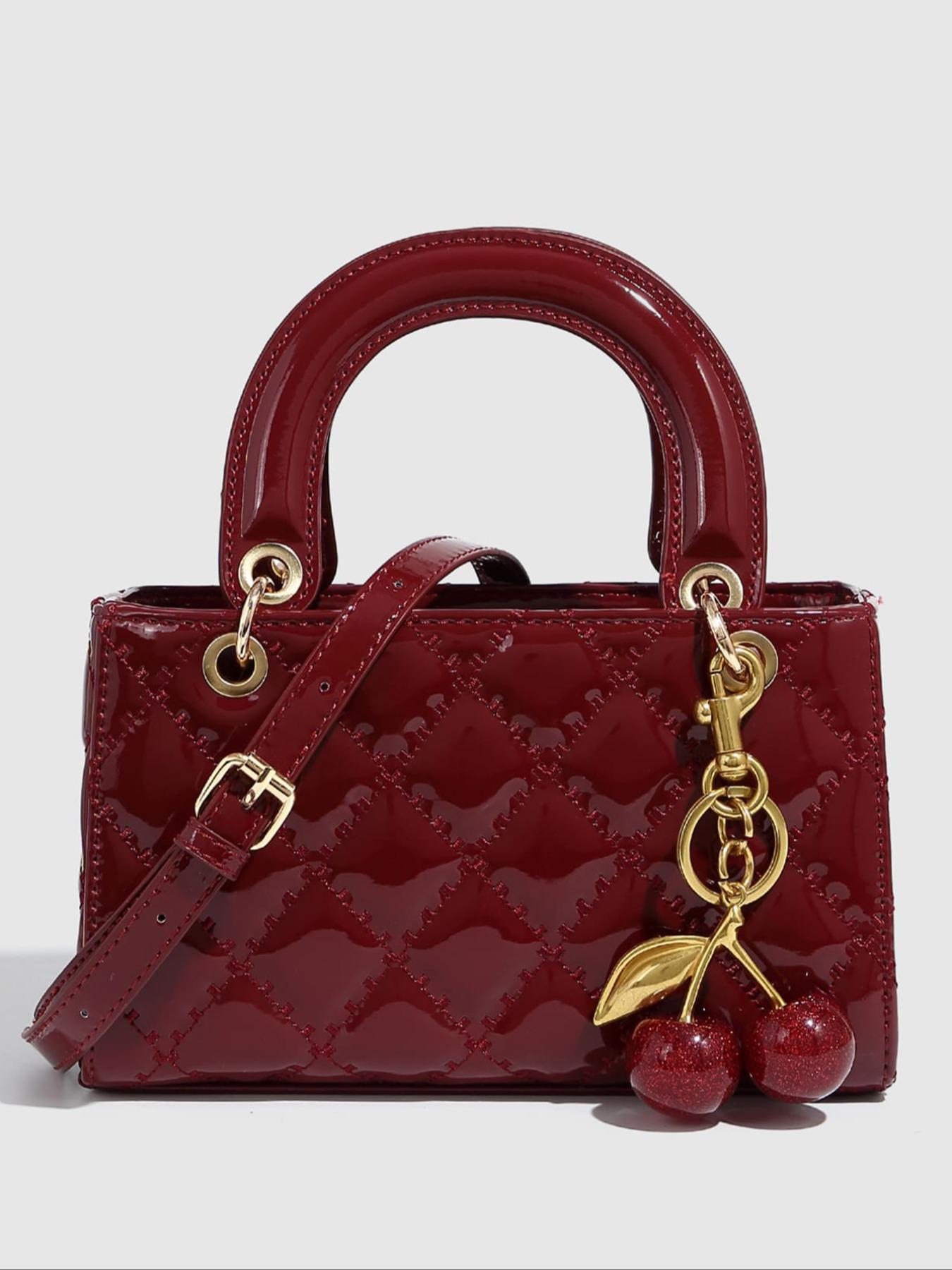 PU Leather Crossbody Bag, Wine Quilted Handbag, Casual Geometric Pattern Shoulder Clutch, Fall Winter Fashion Accessory, Lightweight Crossbody Bag, Crossbody Clutch Purse