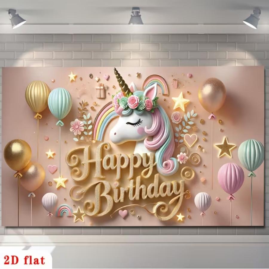 Magical Unicorn Happy Birthday Banner, Polyester Background Cloth, Unicorn Theme, Ideal for Home Decor, Parties, Photography, Gifts