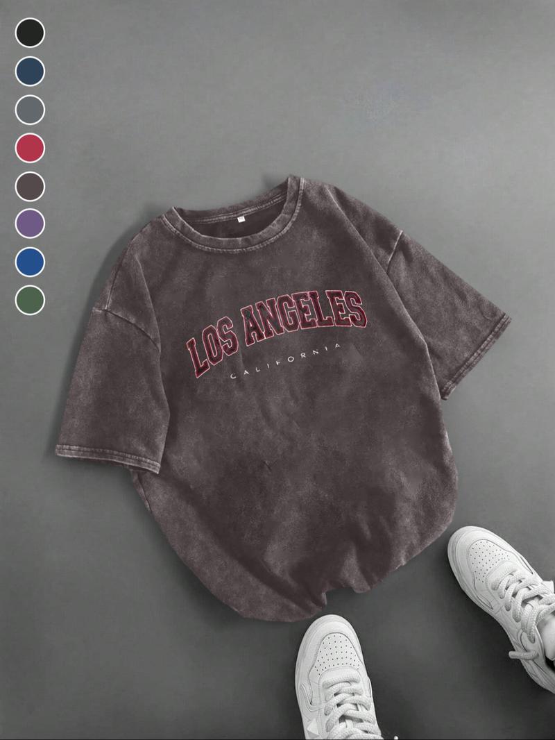 Men's Los Angeles Letter Print Short Sleeve Graphic Tee, Vintage Trendy Casual Round Neck T-shirt for Daily Wear, Men's Summer Outfit, Tops