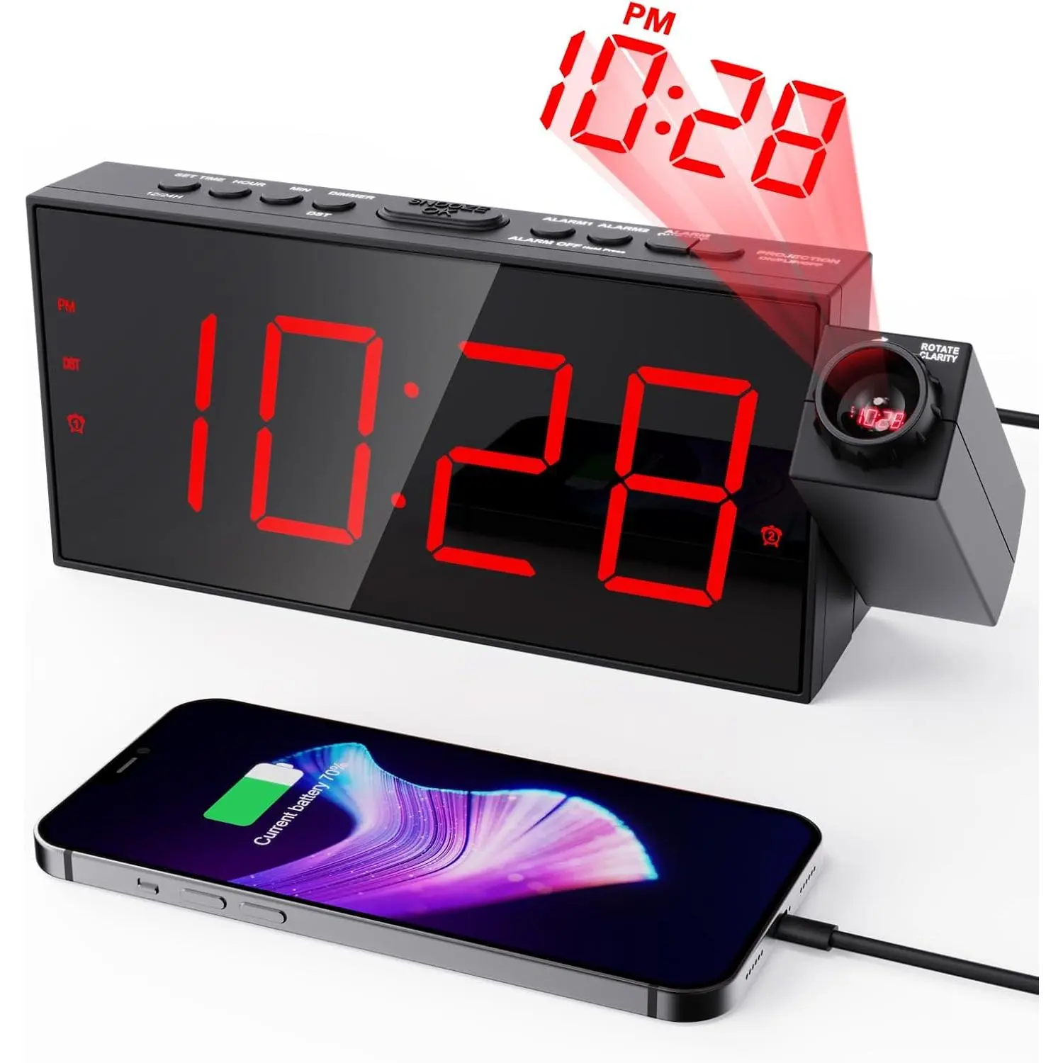 Projection  Clock for Bedroom Ceiling, 180° Projector,