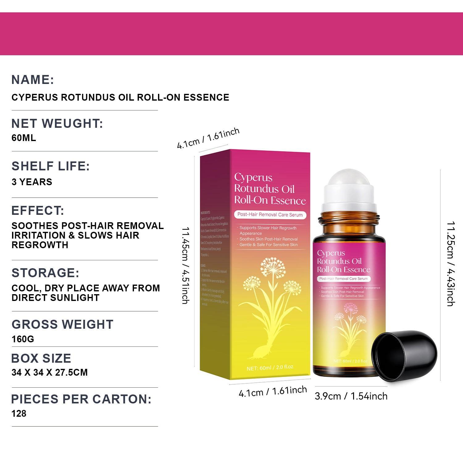 Cyperus Rotundus Oil Roll-On Essence, Post-Hair Removal Care Serum, Helps Slow Hair Regrowth, Soothes and Calms Skin, Gentle for Sensitive Skin