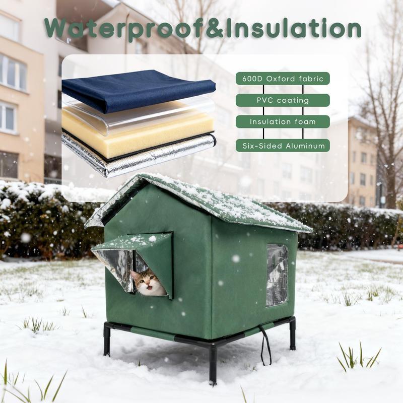Insulated Outdoor Cat House - Warm Cushion Included, All-Season Use for Outdoor & Indoor Cats - Winter-Ready Cat Shelter, Easy to Assemble