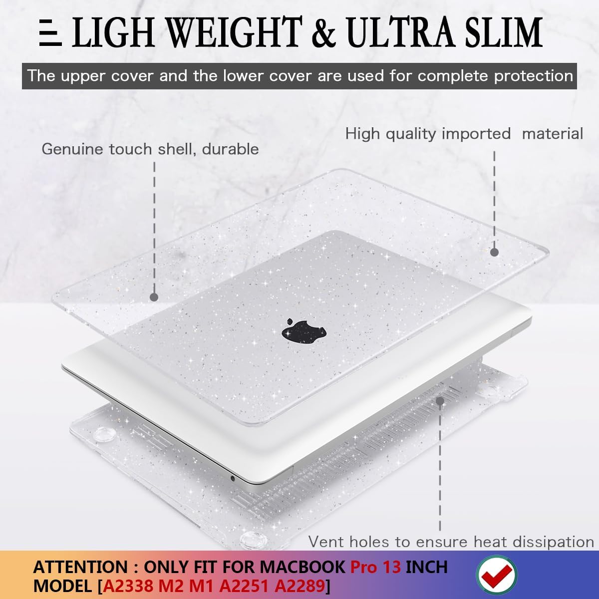 Macbook Air 13-Inch Case, Diamond-Like Shine, Ultra-Thin Protective Shell, Scratch-Resistant, Lightweight, Starry Design, Heat Dissipation