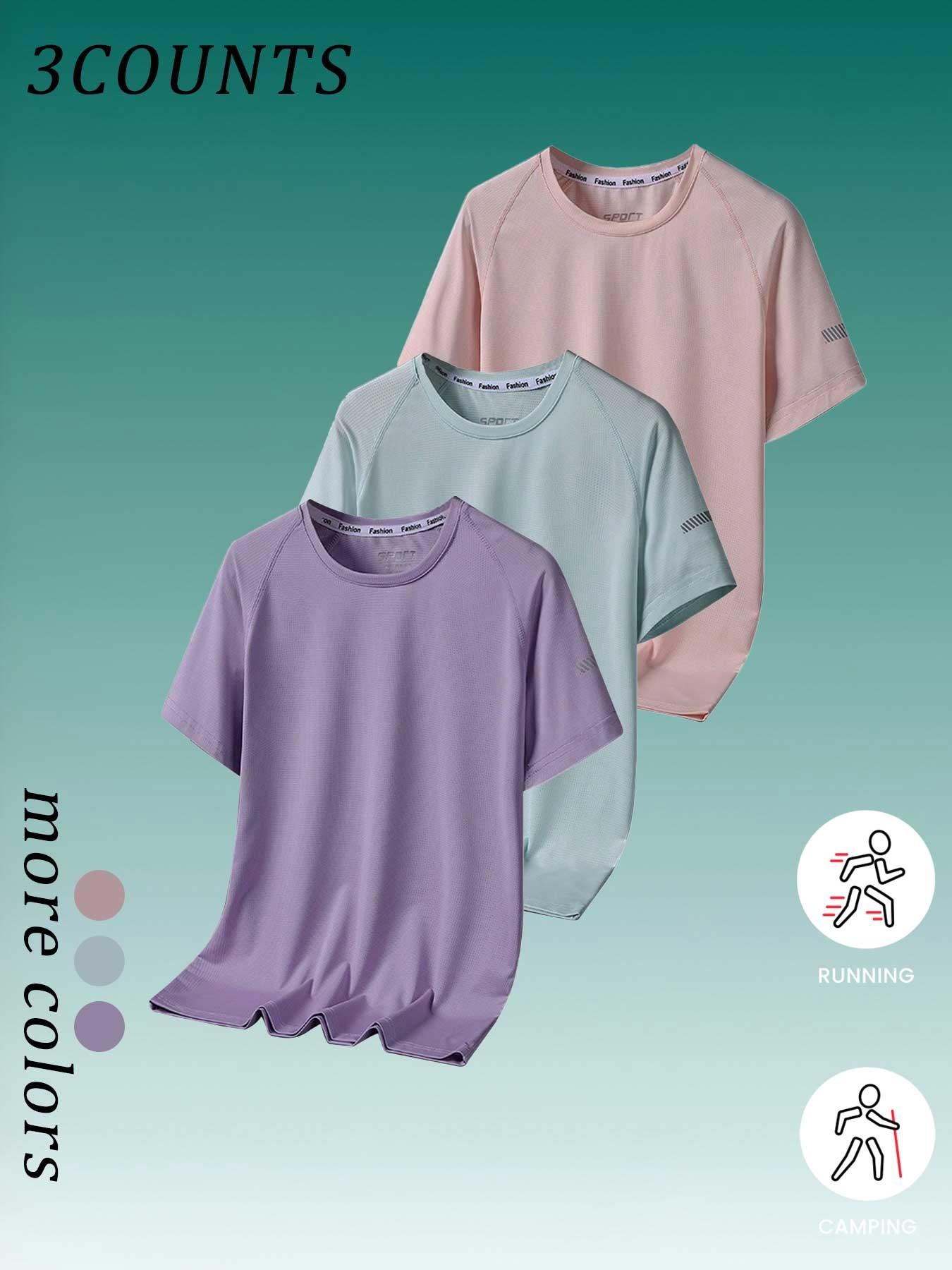 Women's Outdoor Quick-Dry Short Sleeve Running Sports Breathable Lightweight Training Top Shirt, 3 Piece Set, Casual Summer Wear