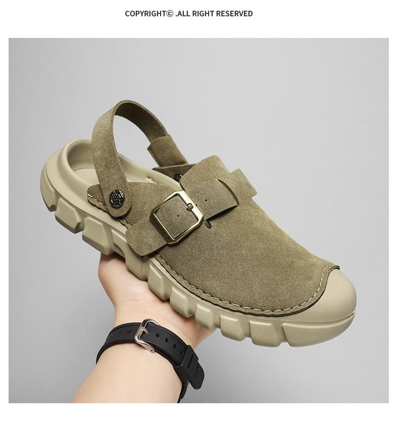 Men's Perforated Slingback Clog, Breathable Closed Toe Sandals, Non-Slip Two-Way Wear Slippers, Lightweight Vegan Leather Fisherman Shoes for Beach Hiking Travel, Retro Summer Athletic Outdoor Clogs, Big Size 11 12 13