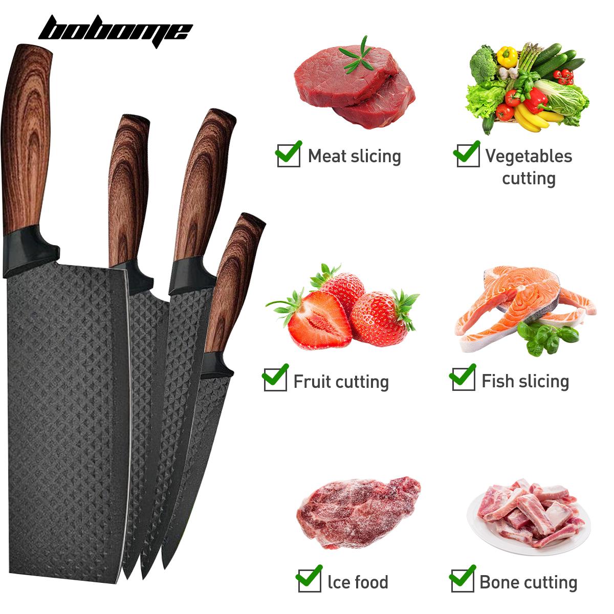 6 Piece Kitchen Knife Set - Chef Knife Set with Non-Stick Stainless Steel and Ergonomic Wood Handle - Kitchen Knives, Block Knife Block Wooden