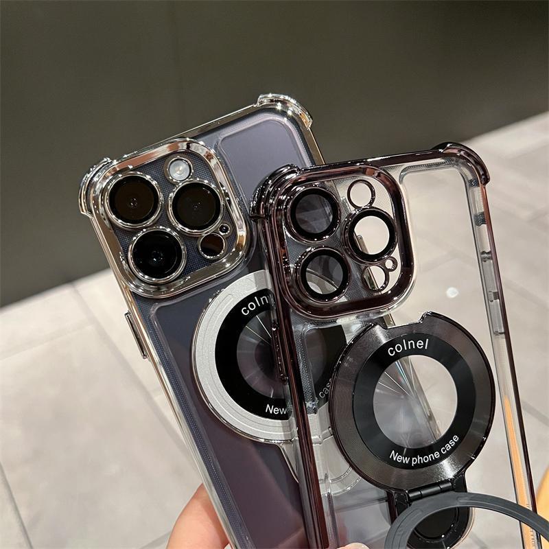 NganGee Clear Sticky Holder Phone Case with Four Corners Air Cushion Lens Protection Film Fit for iPhone 16ProMax iPhone 16Pro iPhone 16Plus iPhone16
