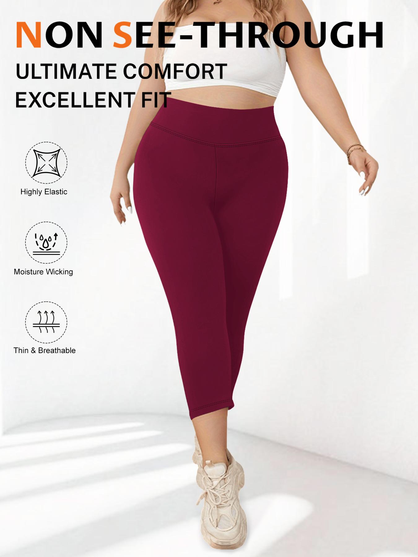 Plus Size Solid High Waist Capris Leggings, Casual Comfy Breathable Skinny Pants for Daily Workout Yoga Wear, Summer Outfits 2024, Women's Bottoms for Indoor Outdoor Wear, Shaping Leggings