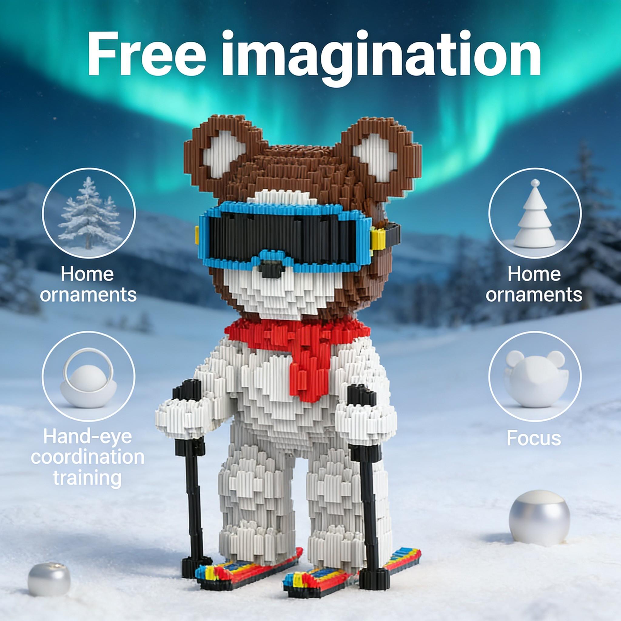 Snowboarding Bear Series Creative Building Blocks Model, 1451pcs, Original Authentic, New 2026 Size, Gift Idea, DIY Craft Decor