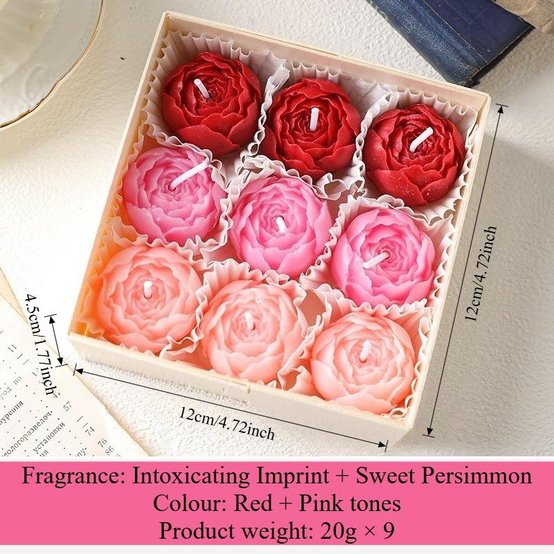 9pcs 3D Peony Gradient Candles - Smokeless Birthday Decorative Candles for Romantic Proposal, Confession & Party Decor, Home Table Centerpiece, Cozy Ambiance for Living Room, Bedroom, Ideal Gift for Anniversary, Valentine's Day & Holiday Celebrations