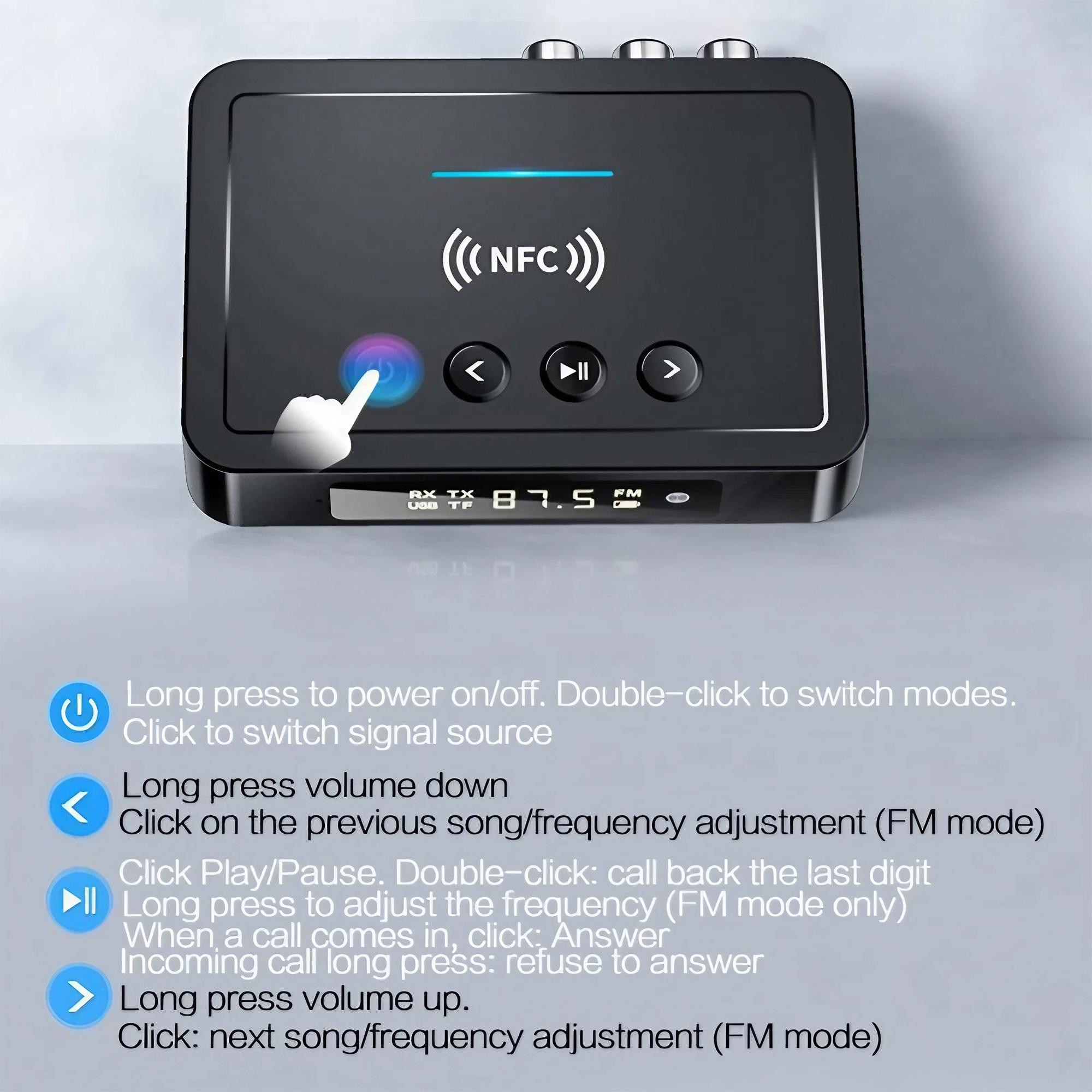 BT 5.0 Three-in-one Wireless Audio Adapter, Multi-function Transmitter and Receiver Supports AUX 3.5mm, RCA, Optical Fiber, USB Interface Connection, HiFi High-fidelity Stereo Music Converter, Suitable for Home Theater Car Audio